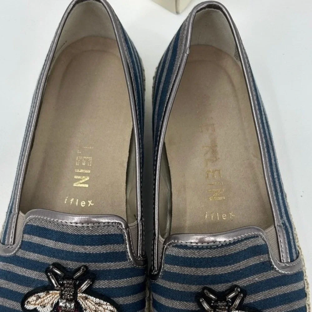 Anne Klein iFlex Blue Striped Beaded Bee Espadrille Loafers Womens 8.5 M Flats
